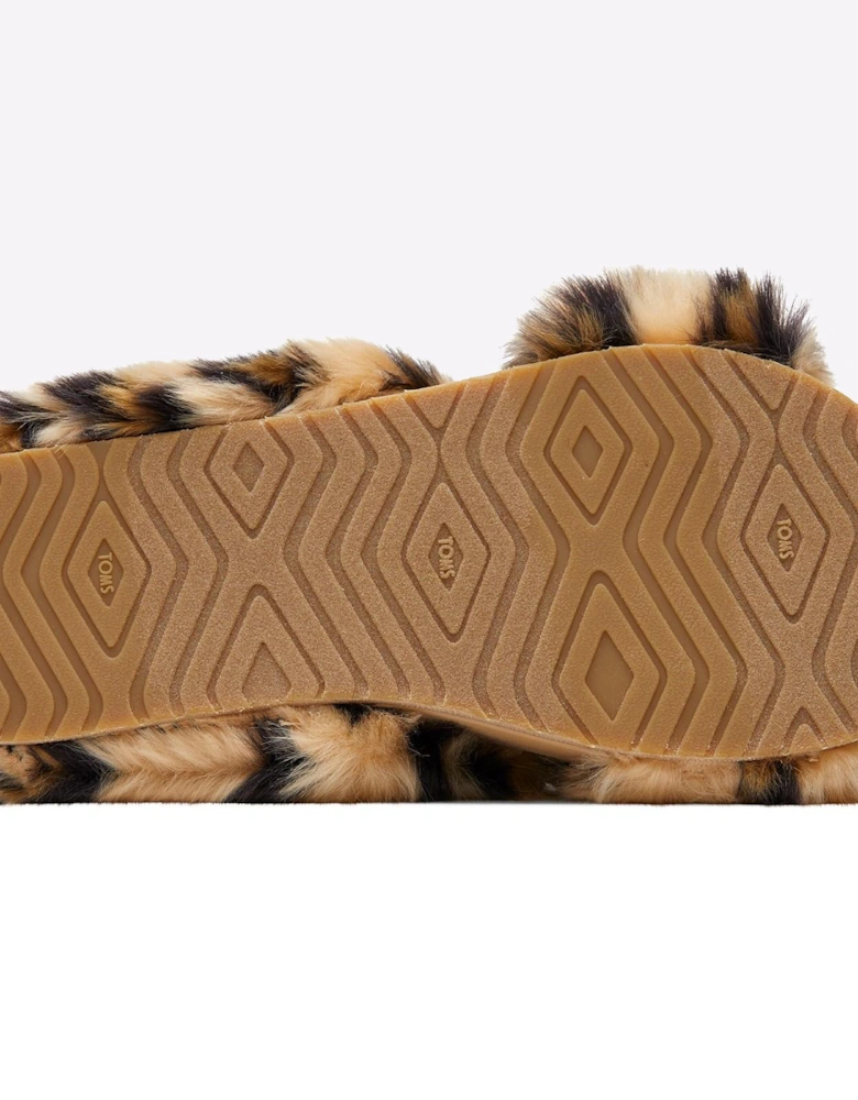 Toms Susie Eva Mule Slippers Womens Dark Natural Leopard Faux Fur