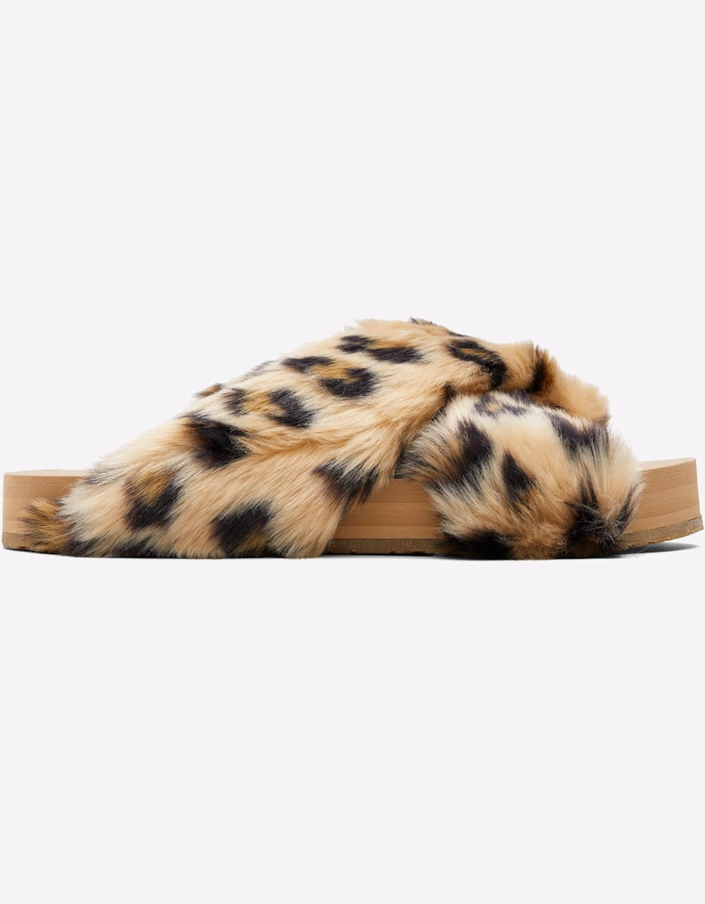 Toms Susie Eva Mule Slippers Womens Dark Natural Leopard Faux Fur