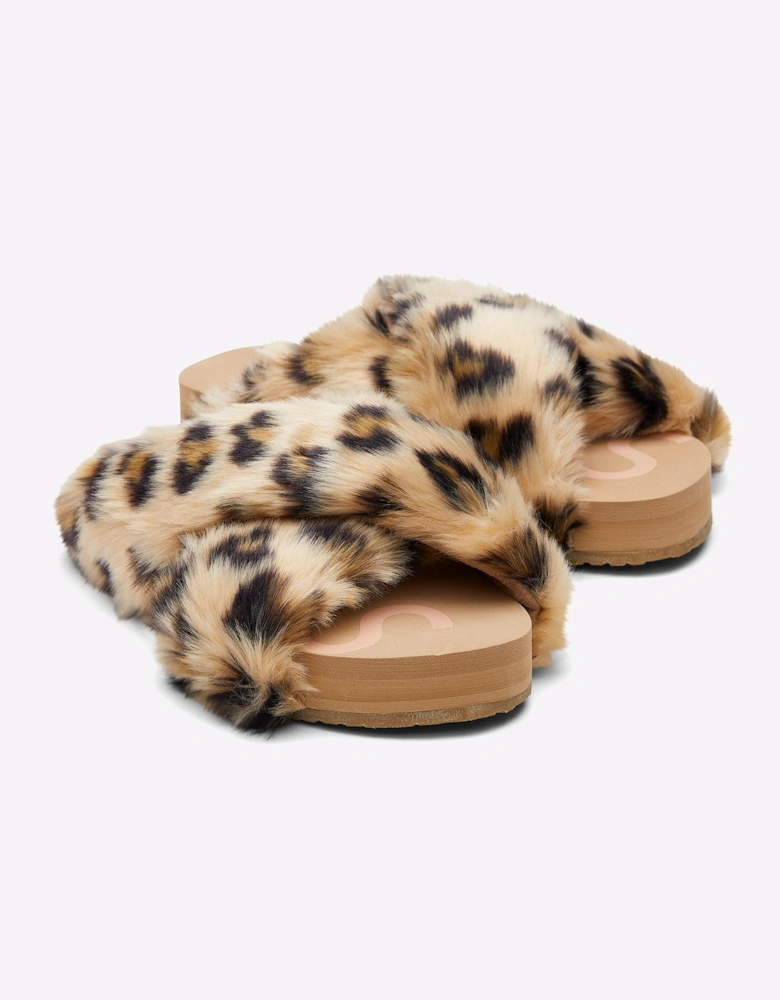 Toms Susie Eva Mule Slippers Womens Dark Natural Leopard Faux Fur