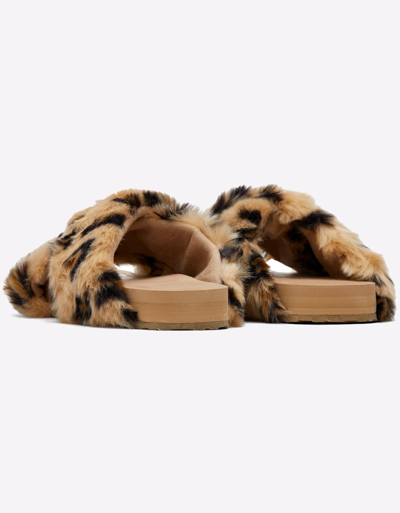 Toms Susie Eva Mule Slippers Womens Dark Natural Leopard Faux Fur