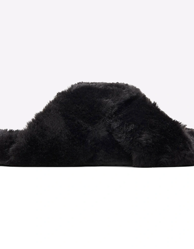 Toms Susie Mule Slippers Womens Black Faux Fur