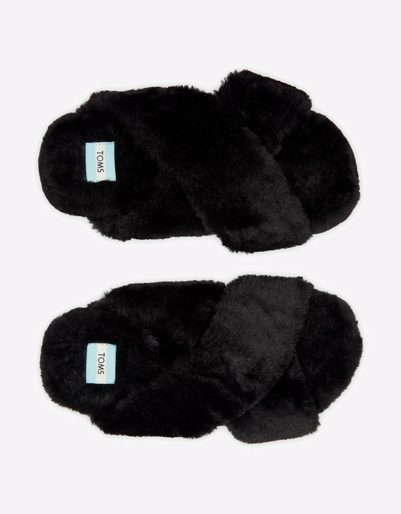 Toms Susie Mule Slippers Womens Black Faux Fur