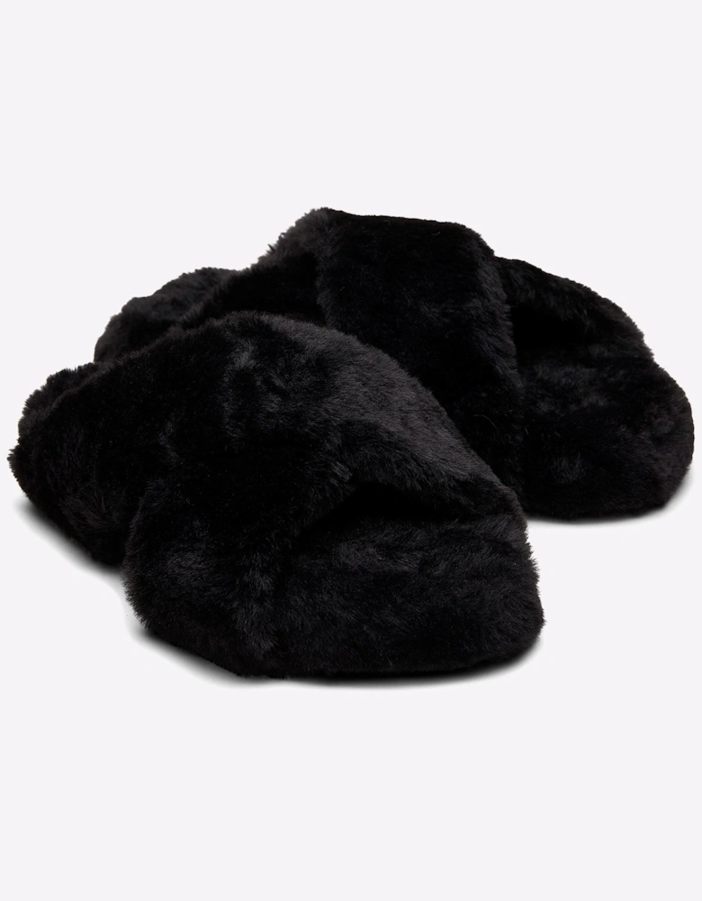 Toms Susie Mule Slippers Womens Black Faux Fur