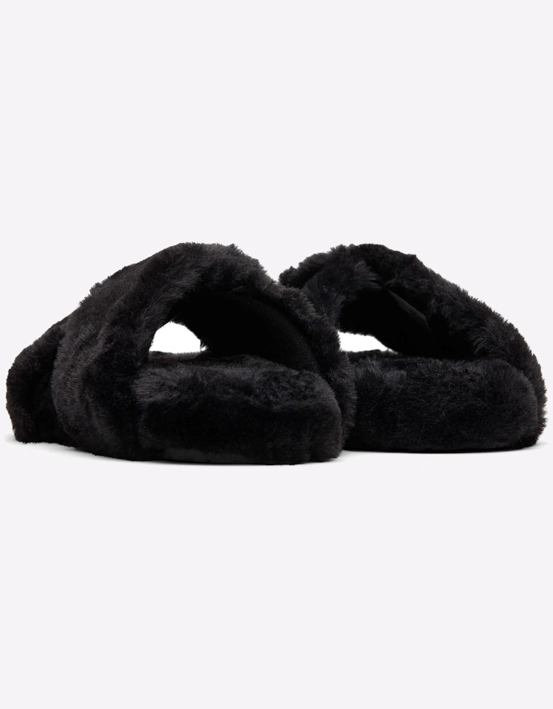 Toms Susie Mule Slippers Womens Black Faux Fur