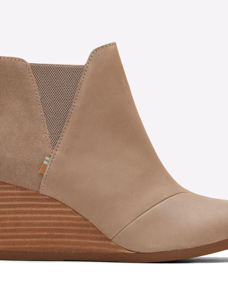 Toms Kelsey Wedge Boots Womens Taupe Grey Leather/Suede