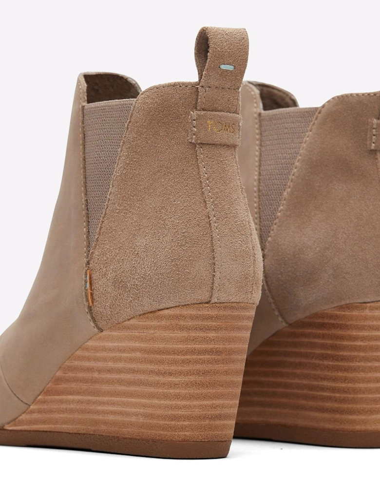 Toms Kelsey Wedge Boots Womens Taupe Grey Leather/Suede