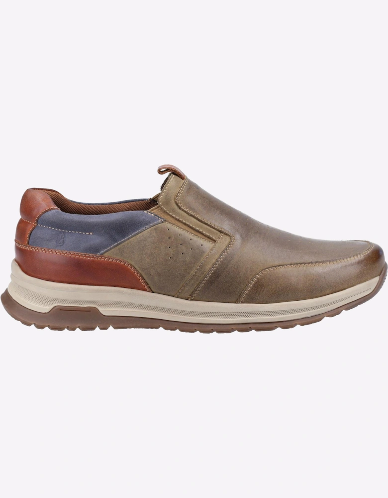 Hush Puppies Cole Slip On Leather Memory Foam Mens Khaki/Navy/Tan Leather Mix