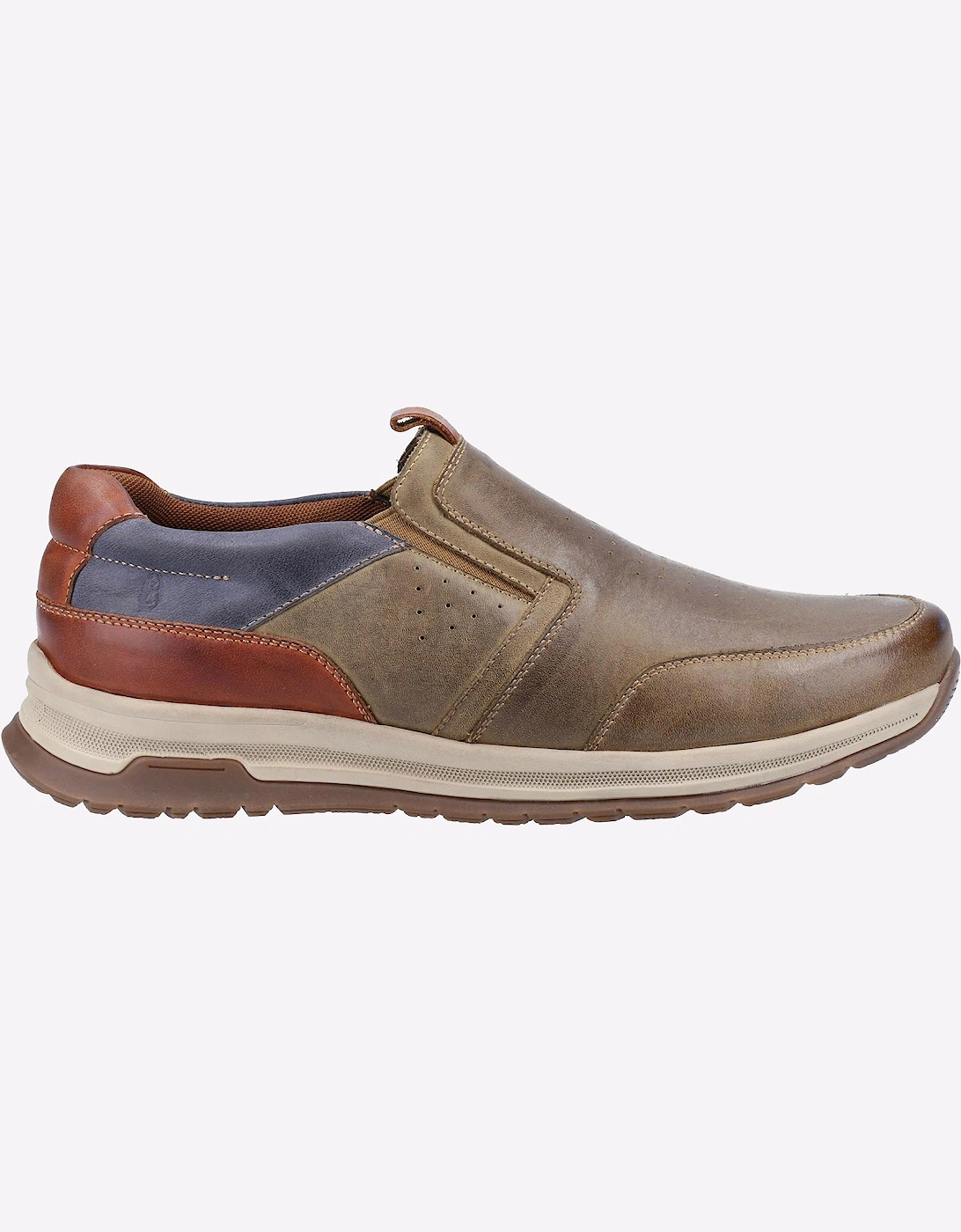 Hush Puppies Men's Hush Puppies Cole Slip On Leather Memory Foam Mens Khaki/Navy/Tan Leather Mix