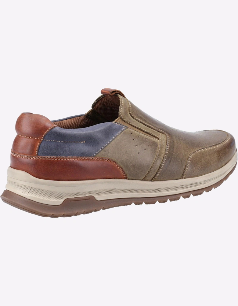 Hush Puppies Cole Slip On Leather Memory Foam Mens Khaki/Navy/Tan Leather Mix