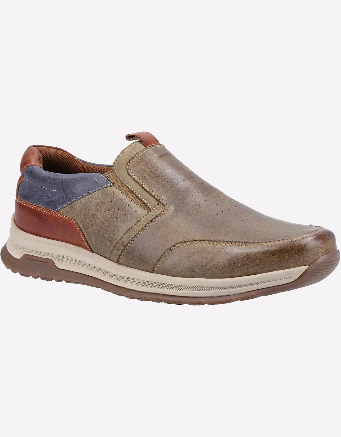 Hush Puppies Cole Slip On Leather Memory Foam Mens Khaki/Navy/Tan Leather Mix