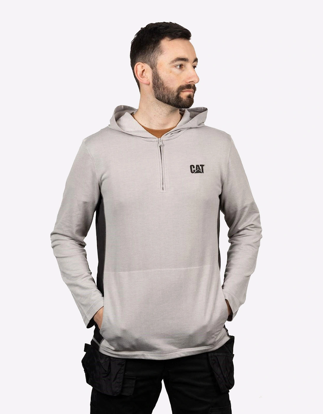 Caterpillar Coolmax Quarter Zip Hoodie Mens Heather Grey