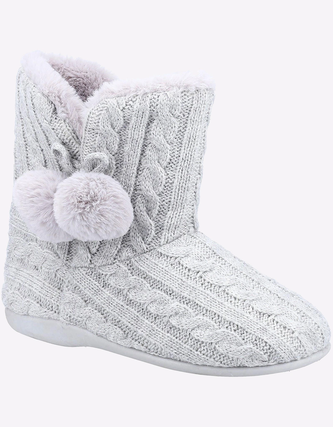Fleet & Foster Apple Knitted Bootie Slipper Womens Grey