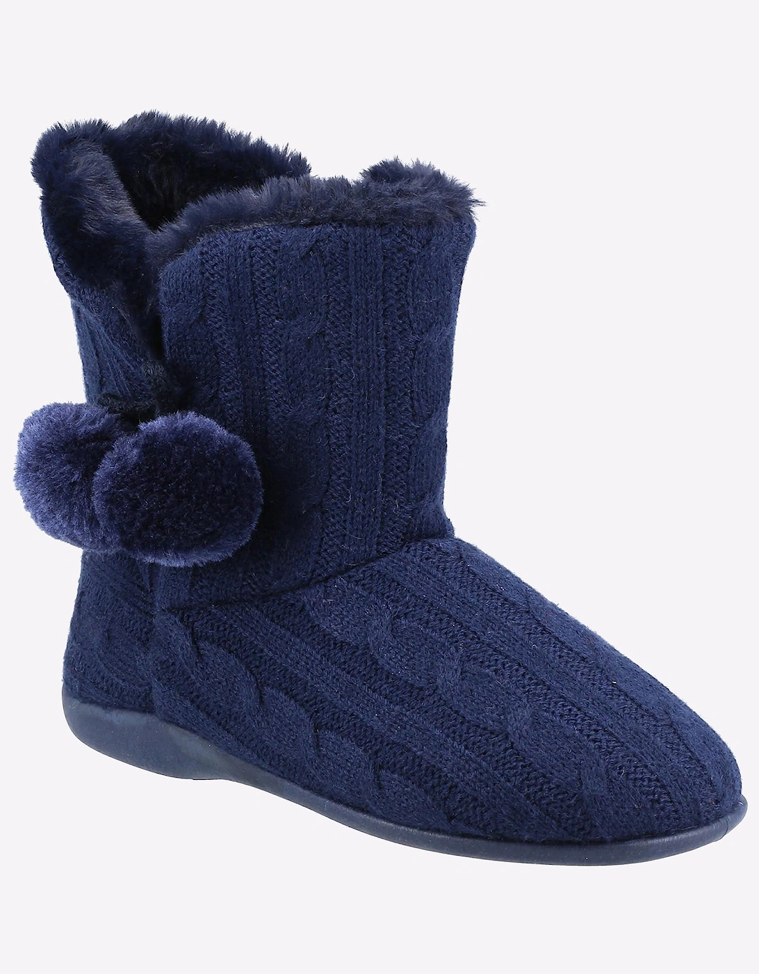 Fleet & Foster Apple Knitted Bootie Slippers Womens Navy