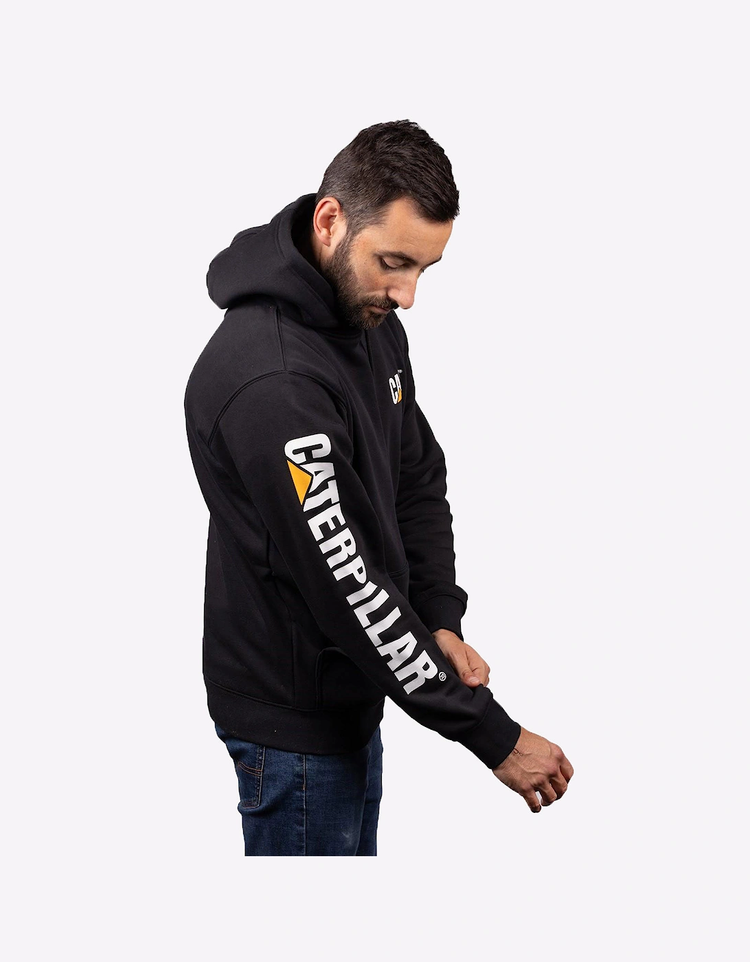 Caterpillar Trademark Banner Hoodie Sweatshirt Mens Black