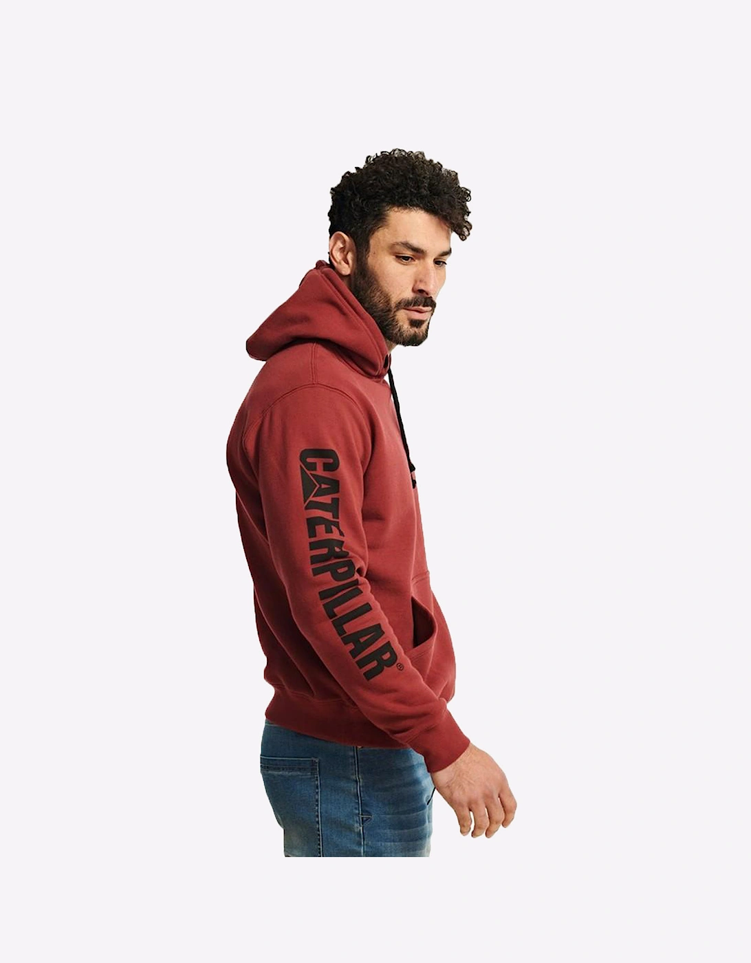 Caterpillar Trademark Banner Hoodie Sweatshirt Mens Brick