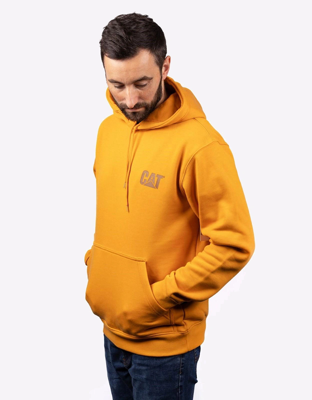Caterpillar Trademark Banner Hoodie Sweatshirt Mens Yellow