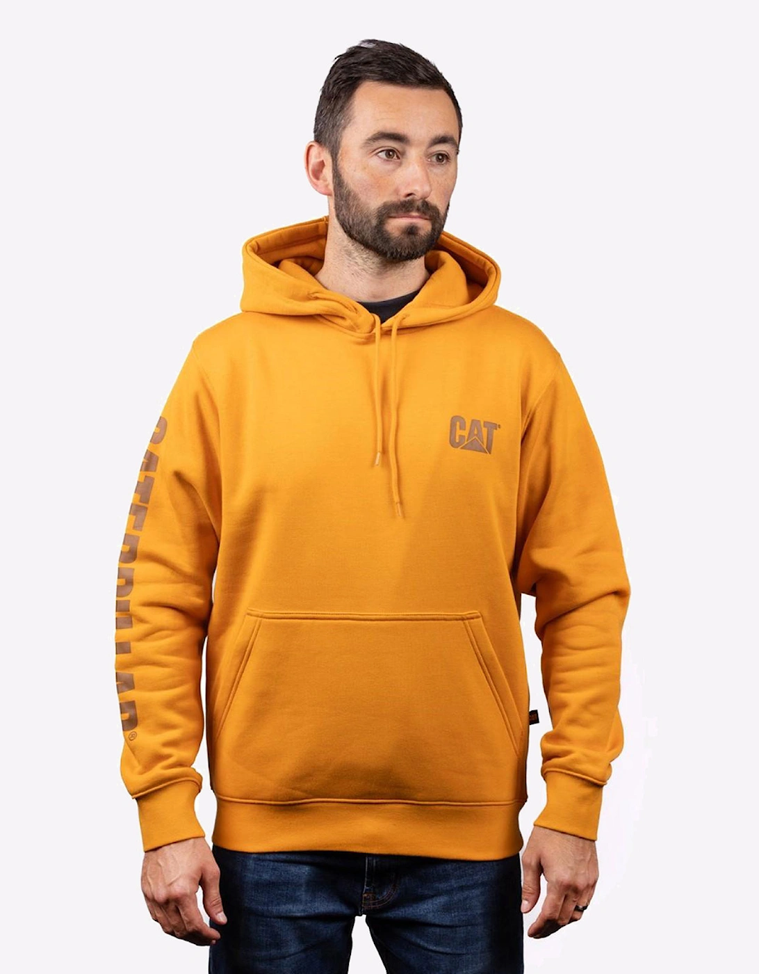 Caterpillar Trademark Banner Hoodie Sweatshirt Mens Yellow