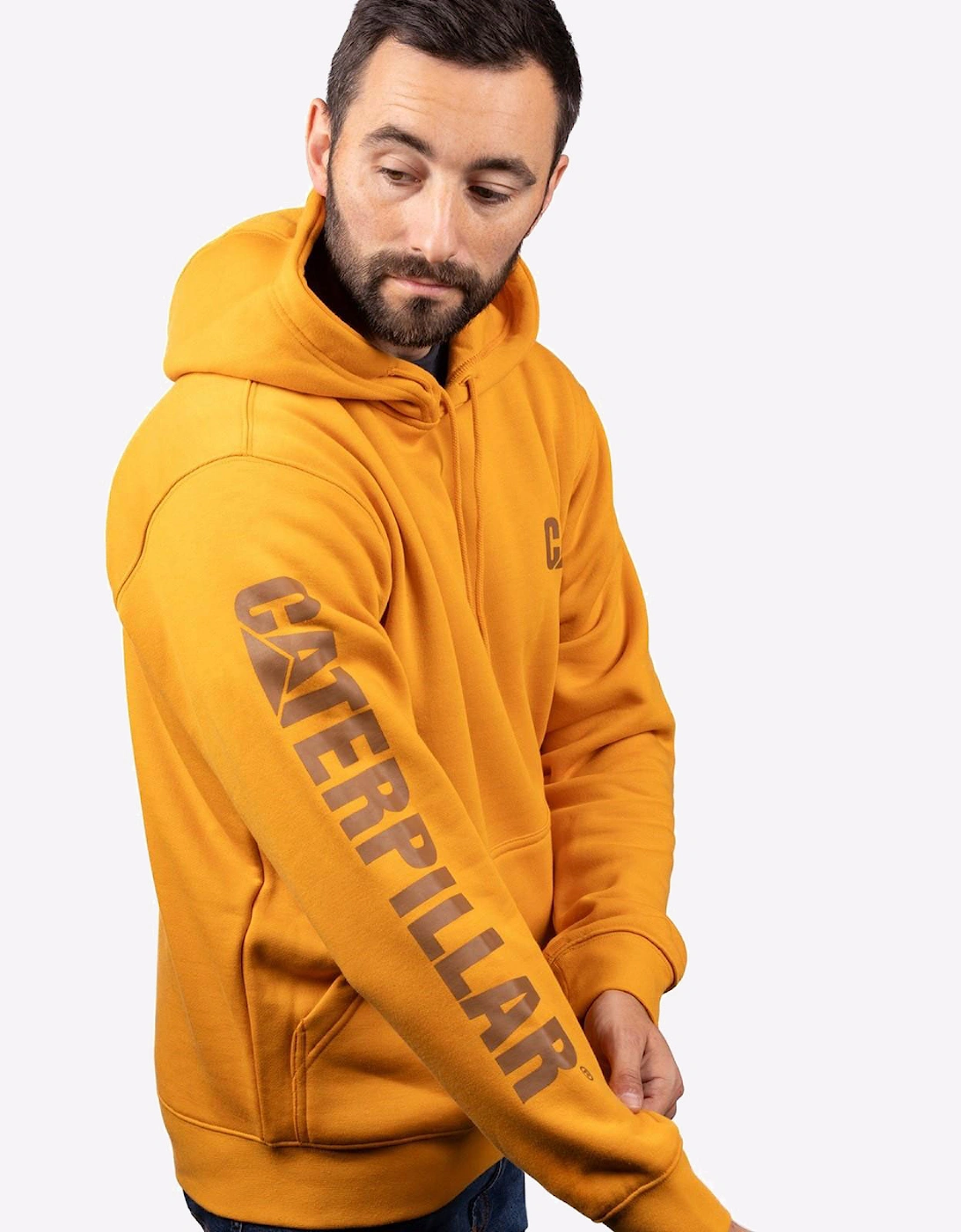 Caterpillar Trademark Banner Hoodie Sweatshirt Mens Yellow