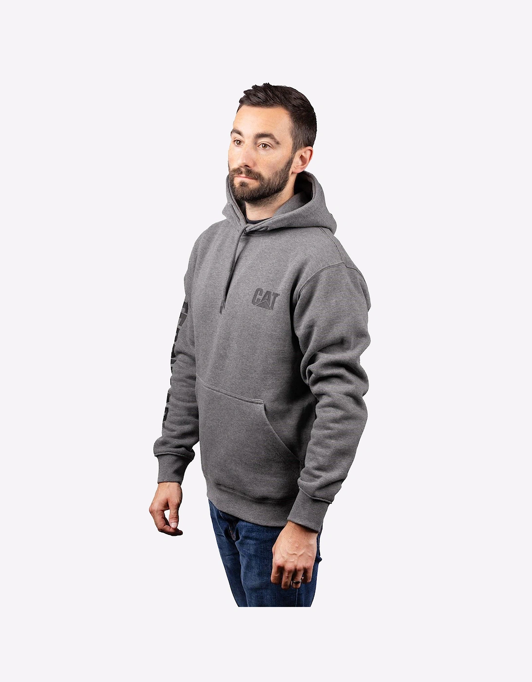 Caterpillar Trademark Banner Hoodie Sweatshirt Mens Dark Grey