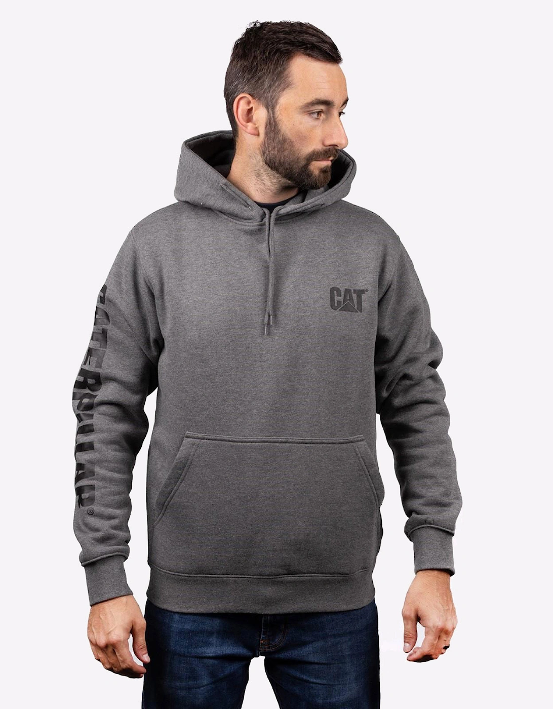 Caterpillar Trademark Banner Hoodie Sweatshirt Mens Dark Grey