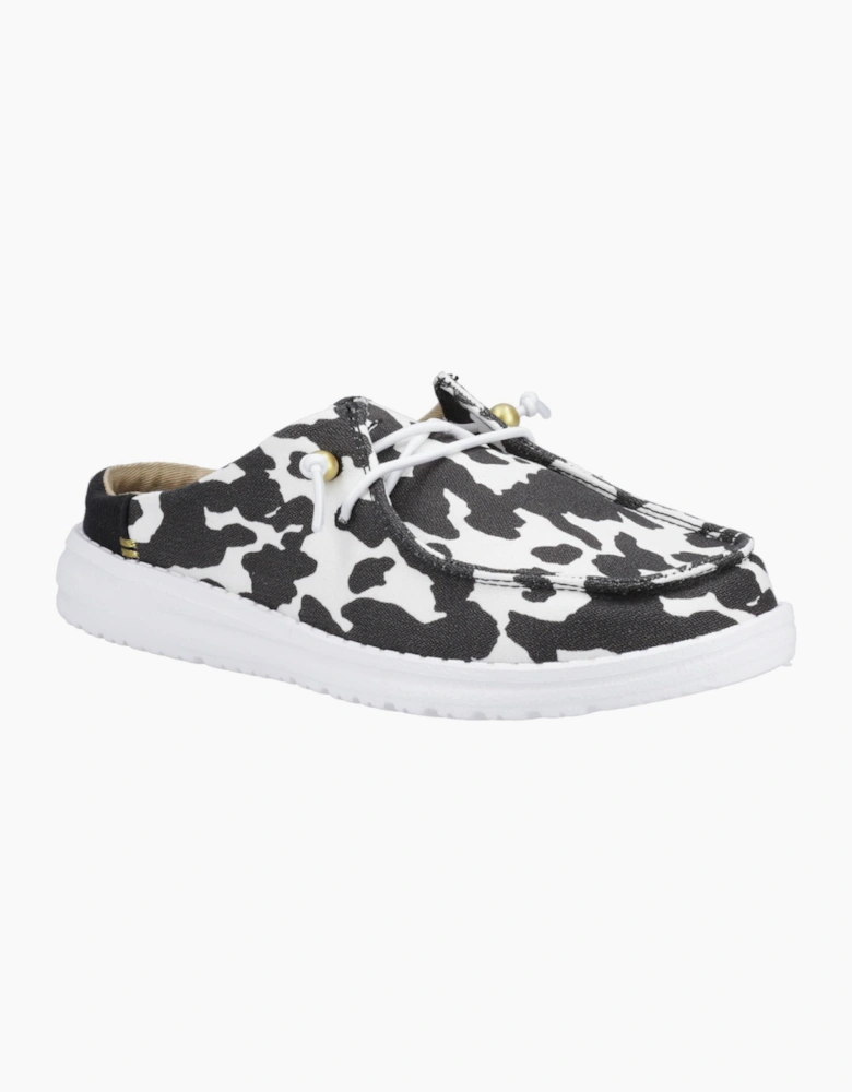 Hey Dude Wendy Mule Womens Shoes White/Black Cow Print