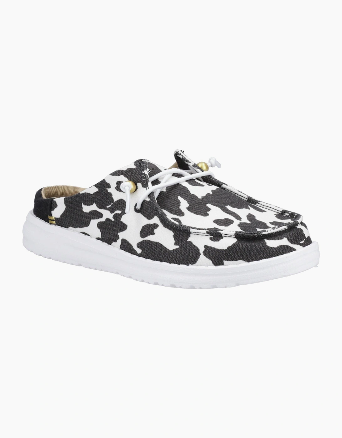 Hey Dude Wendy Mule Womens Shoes White/Black Cow Print