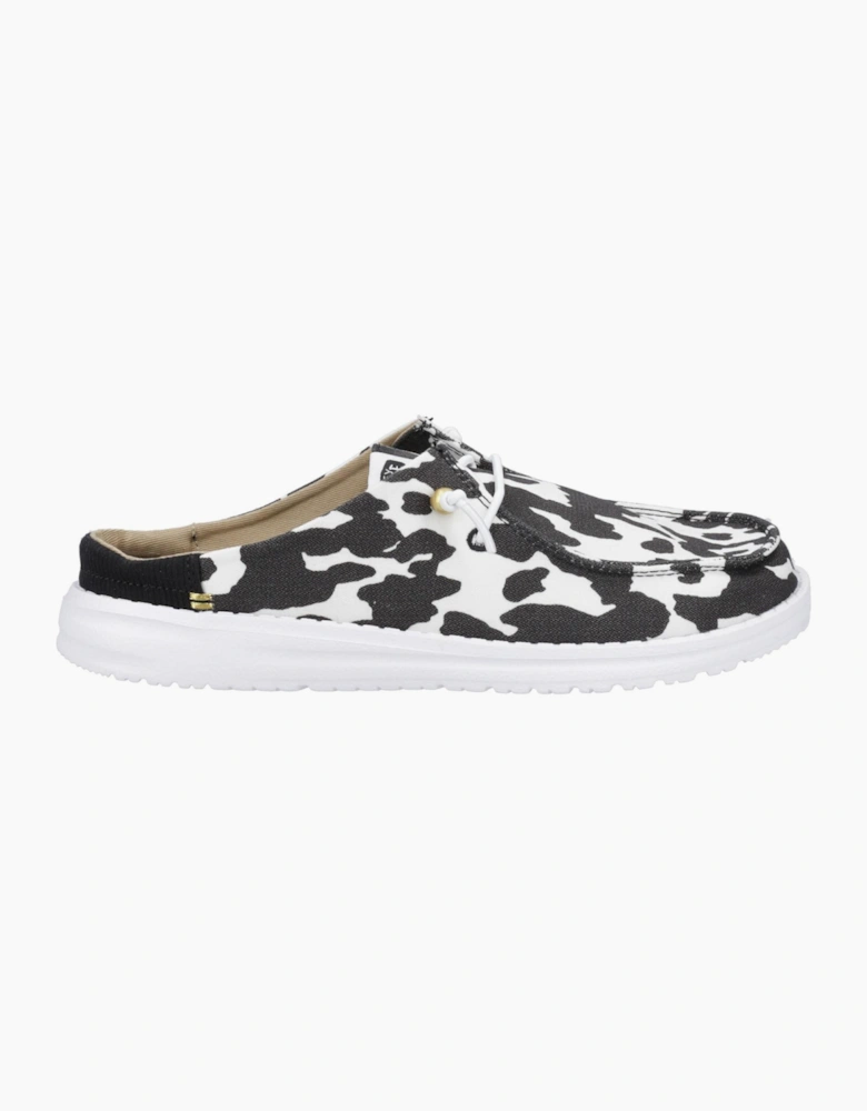 Hey Dude Wendy Mule Womens Shoes White/Black Cow Print