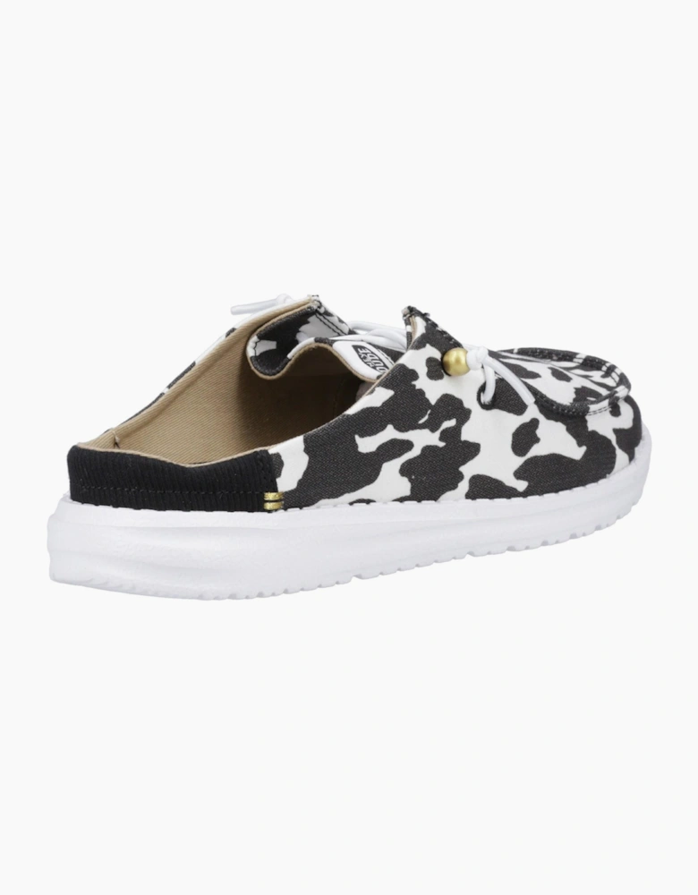 Hey Dude Wendy Mule Womens Shoes White/Black Cow Print