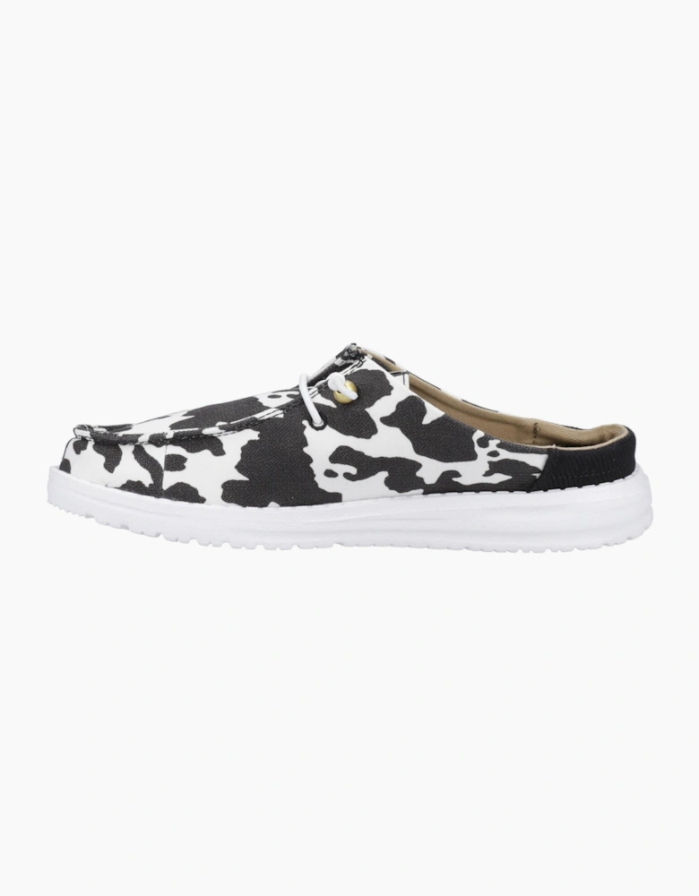 Hey Dude Wendy Mule Womens Shoes White/Black Cow Print
