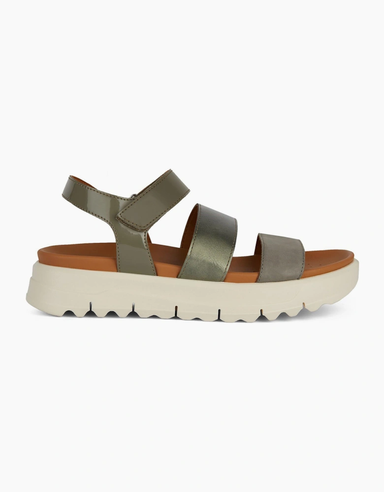 Geox Xand 2.1 Womens Leather Sandals Sage/Dark Green