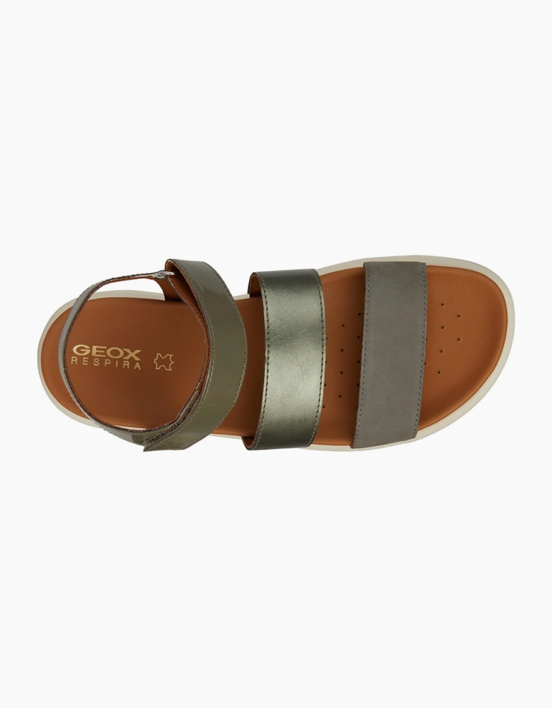 Geox Xand 2.1 Womens Leather Sandals Sage/Dark Green
