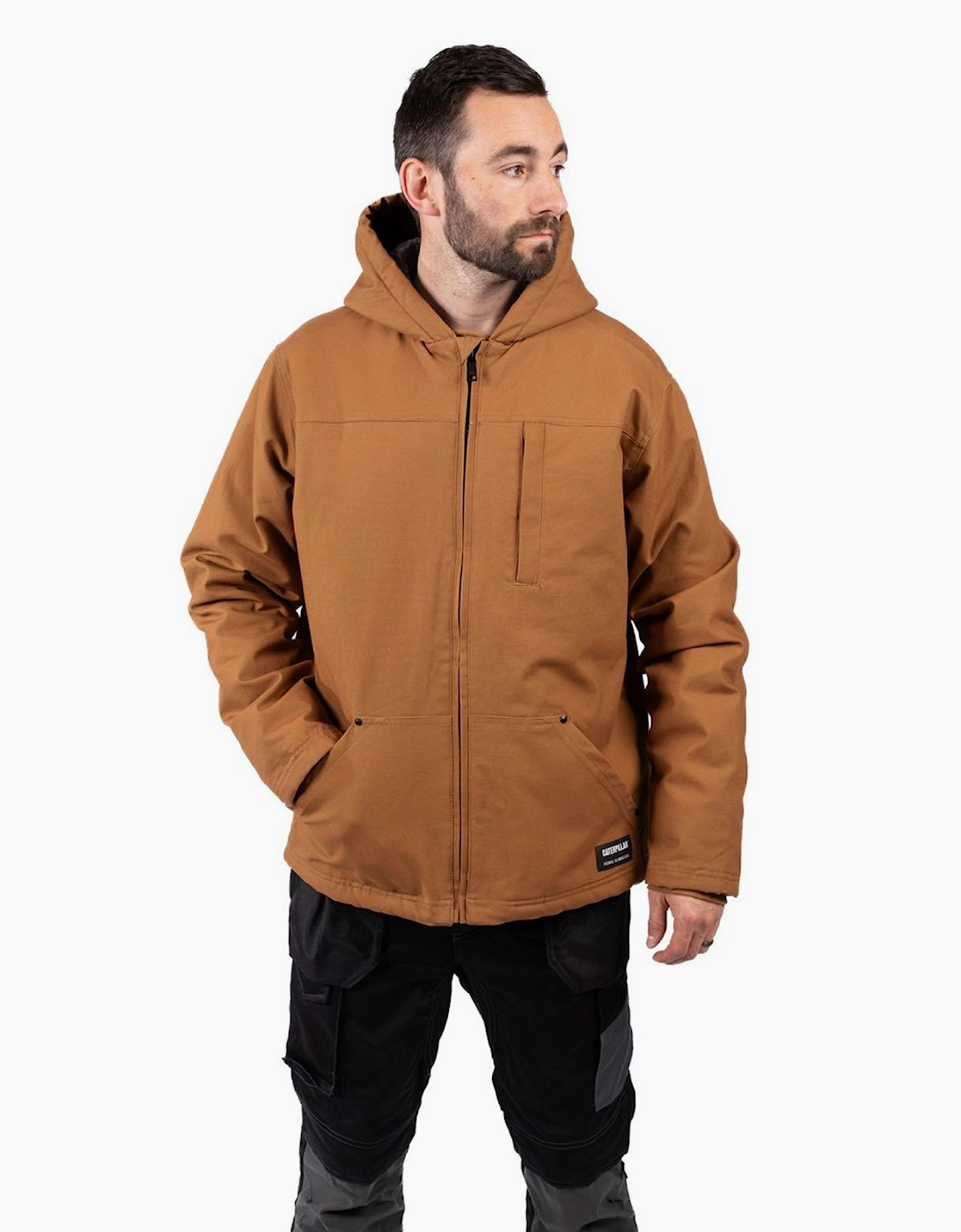 Caterpillar Hooded Sherpa Waterproof Jacket Mens Bronze