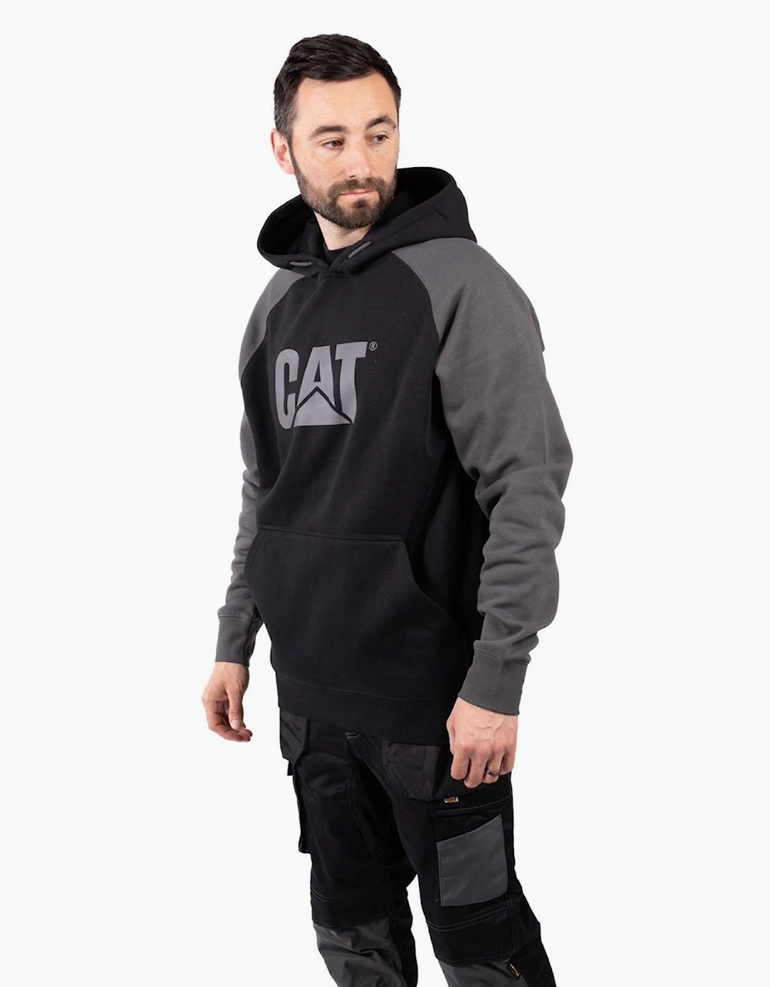 Caterpillar Raglan Hooded Sweatshirt Mens Black/Magnet