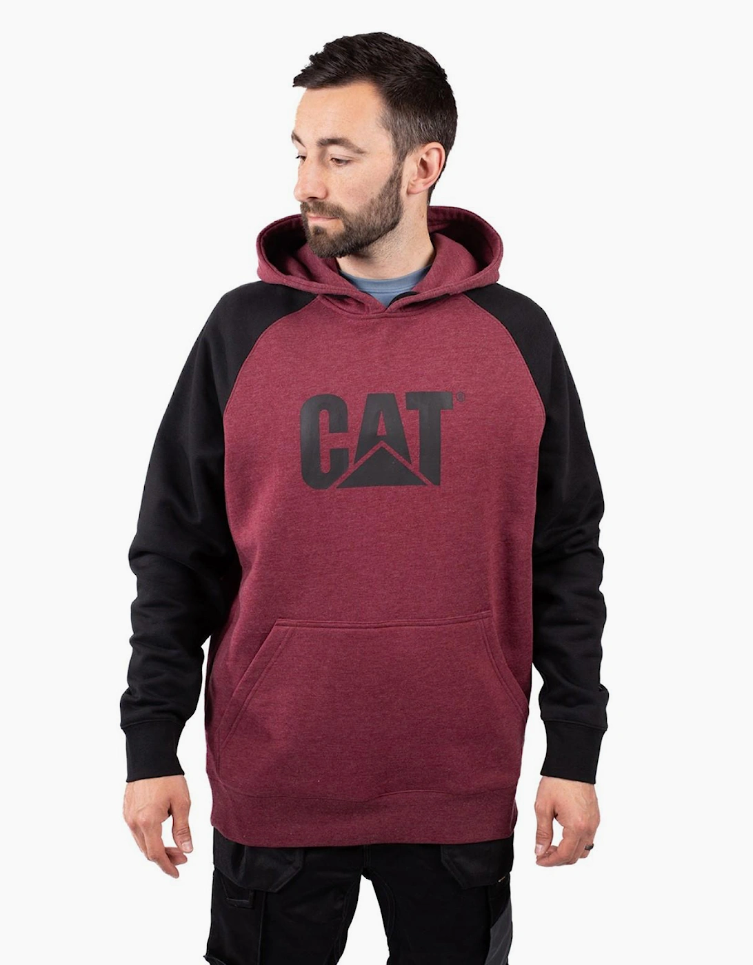 Caterpillar Raglan Hooded Sweatshirt Mens Carmenere Heather/Black
