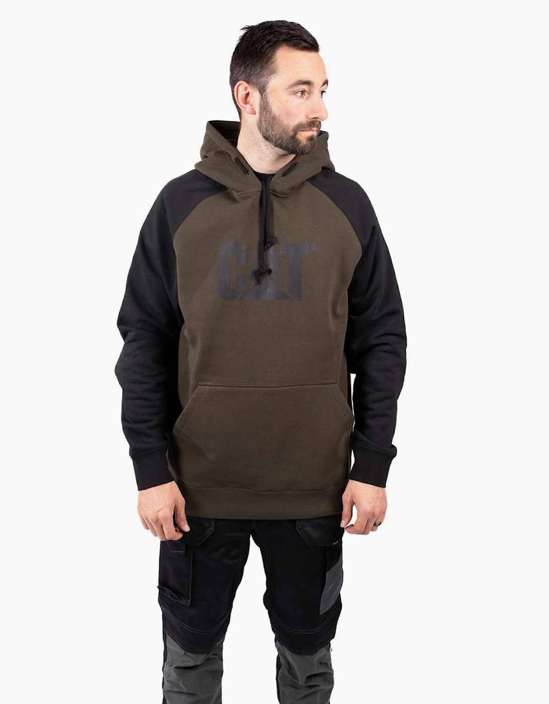 Caterpillar Raglan Hooded Sweatshirt Mens Army Moss/Black