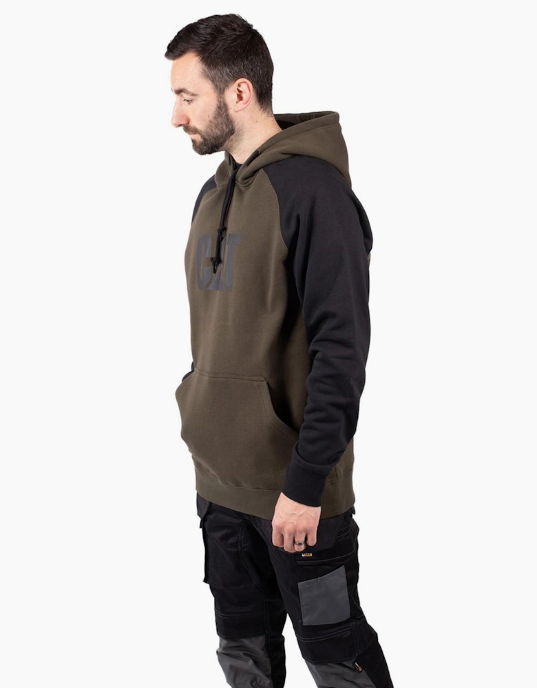 Caterpillar Raglan Hooded Sweatshirt Mens Army Moss/Black