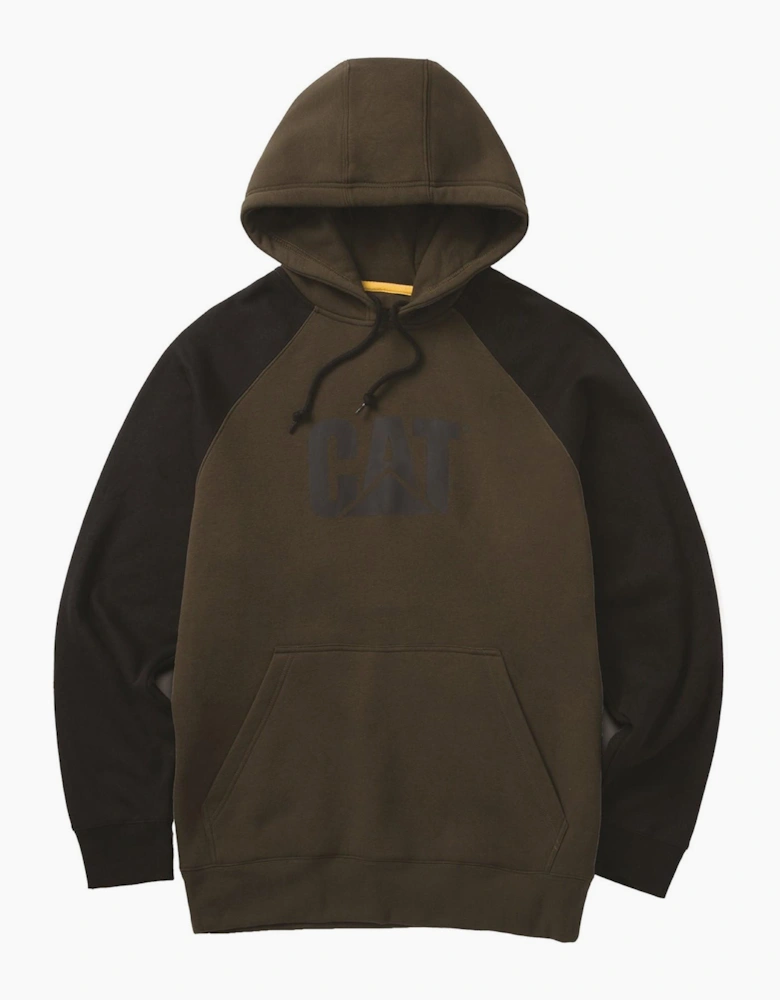 Caterpillar Raglan Hooded Sweatshirt Mens Army Moss/Black