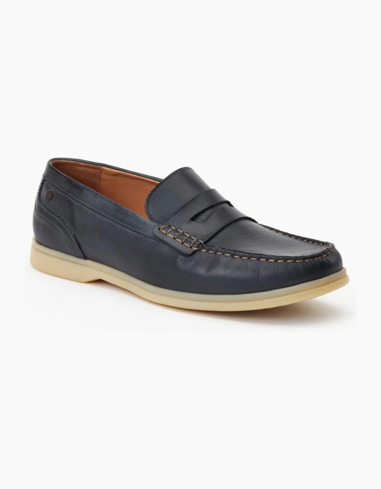 Base London Marlin Penny Mens Leather Loafer Shoes Navy