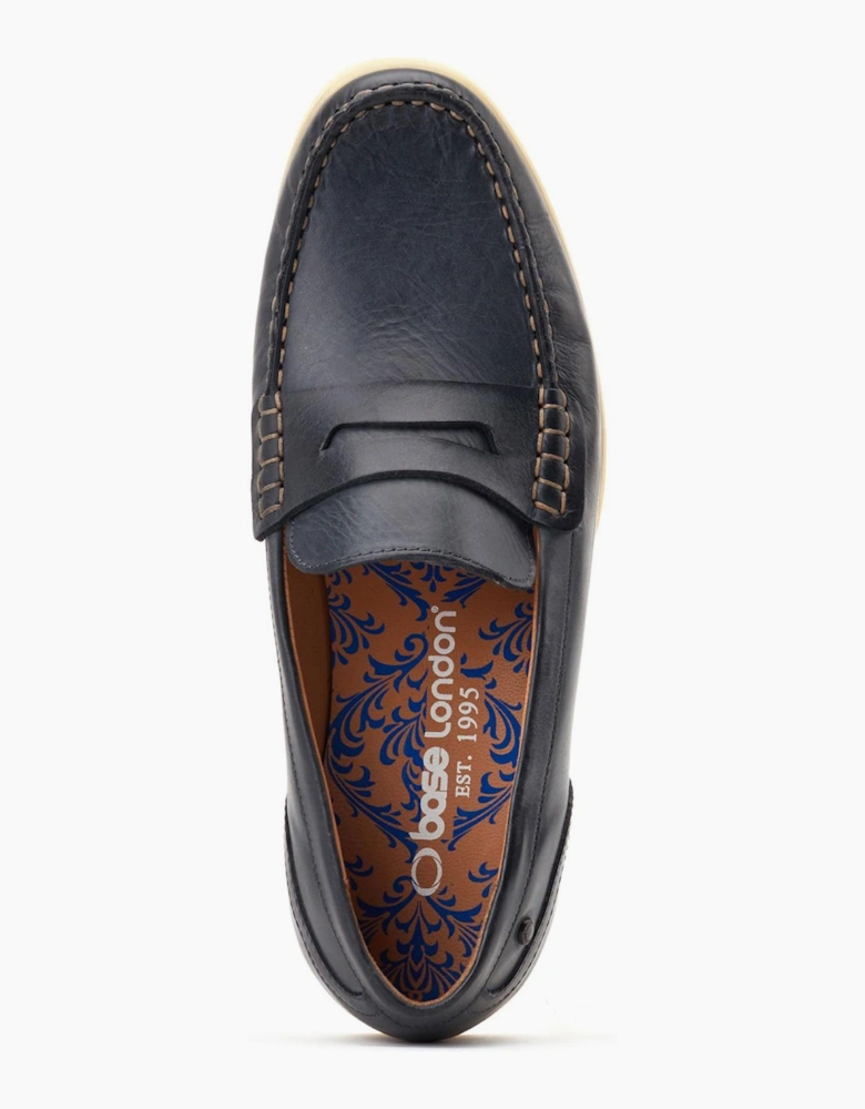 Base London Marlin Penny Mens Leather Loafer Shoes Navy