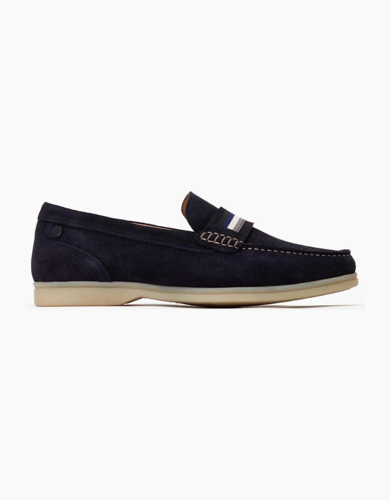 Base London Mens Leather Drum Loafer Shoes Navy