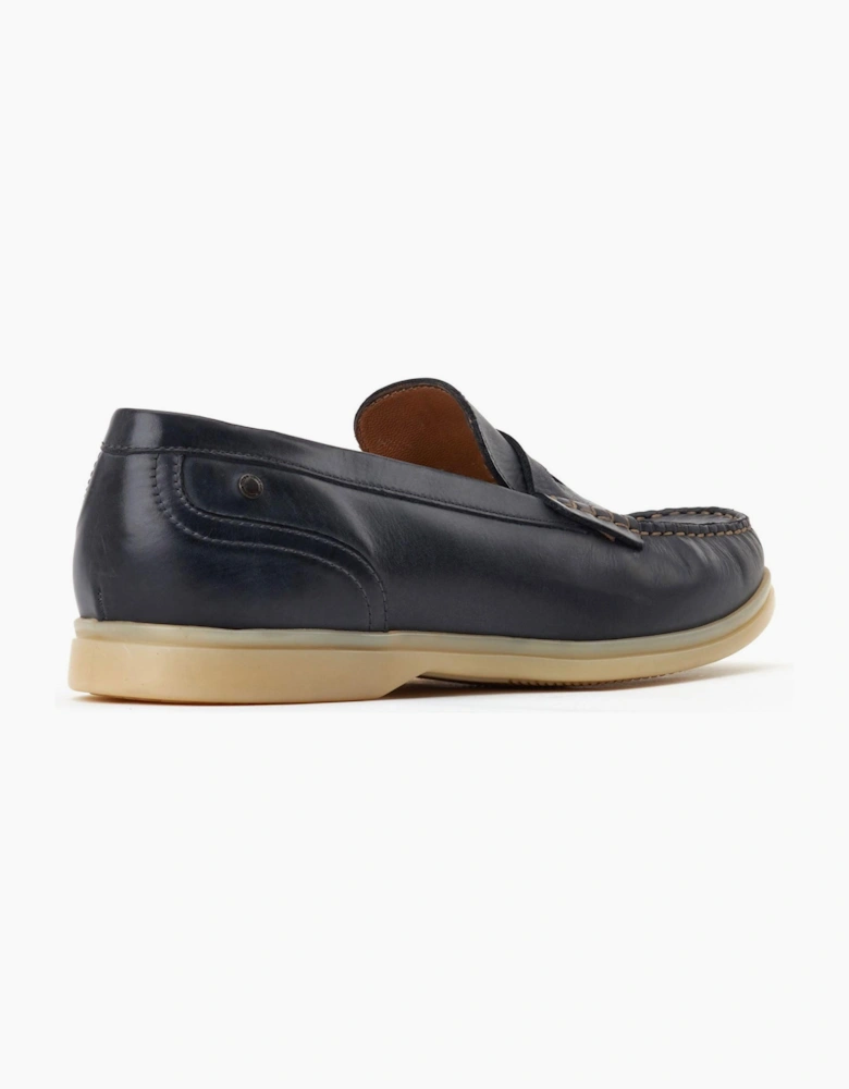 Base London Marlin Penny Mens Leather Loafer Shoes Navy