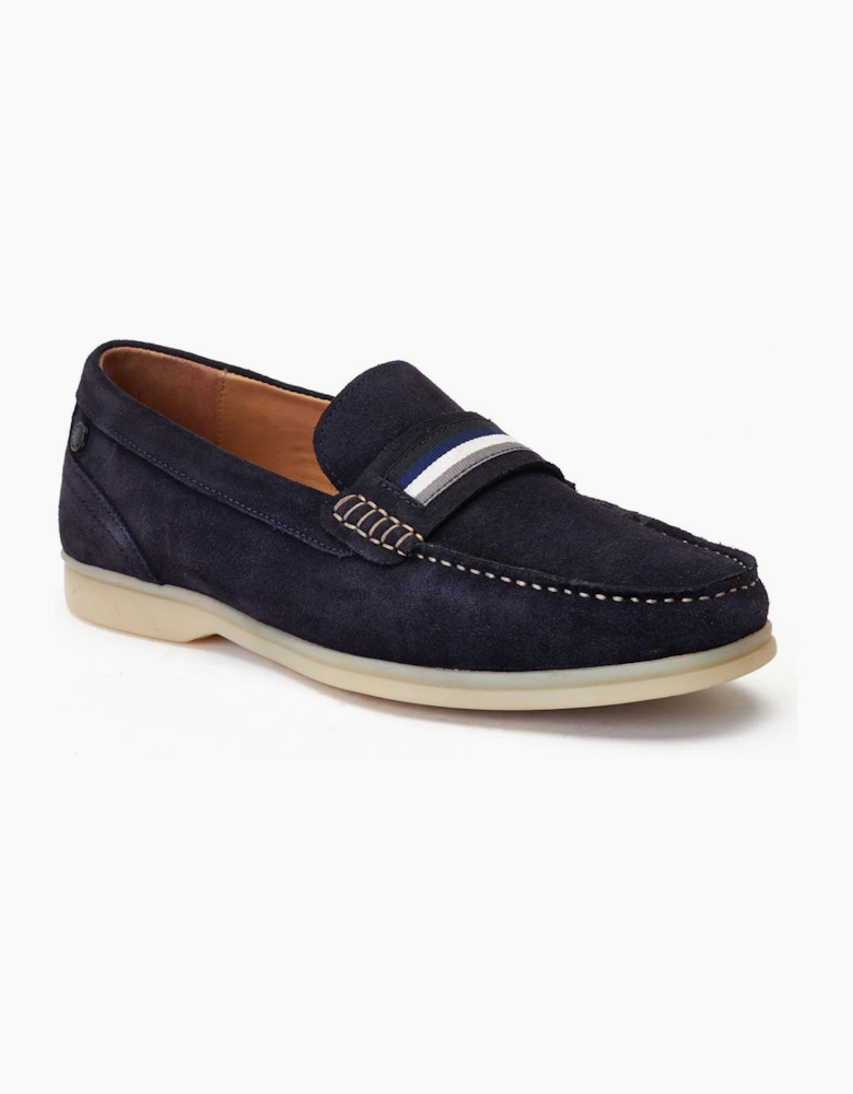 Base London Mens Leather Drum Loafer Shoes Navy