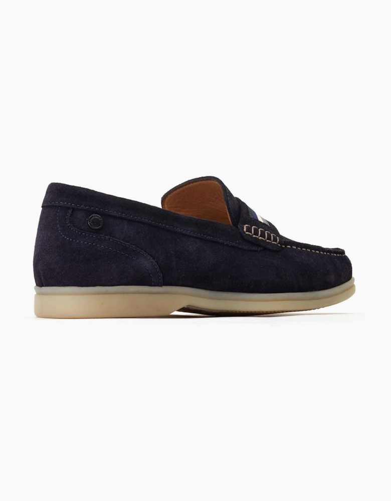 Base London Mens Leather Drum Loafer Shoes Navy