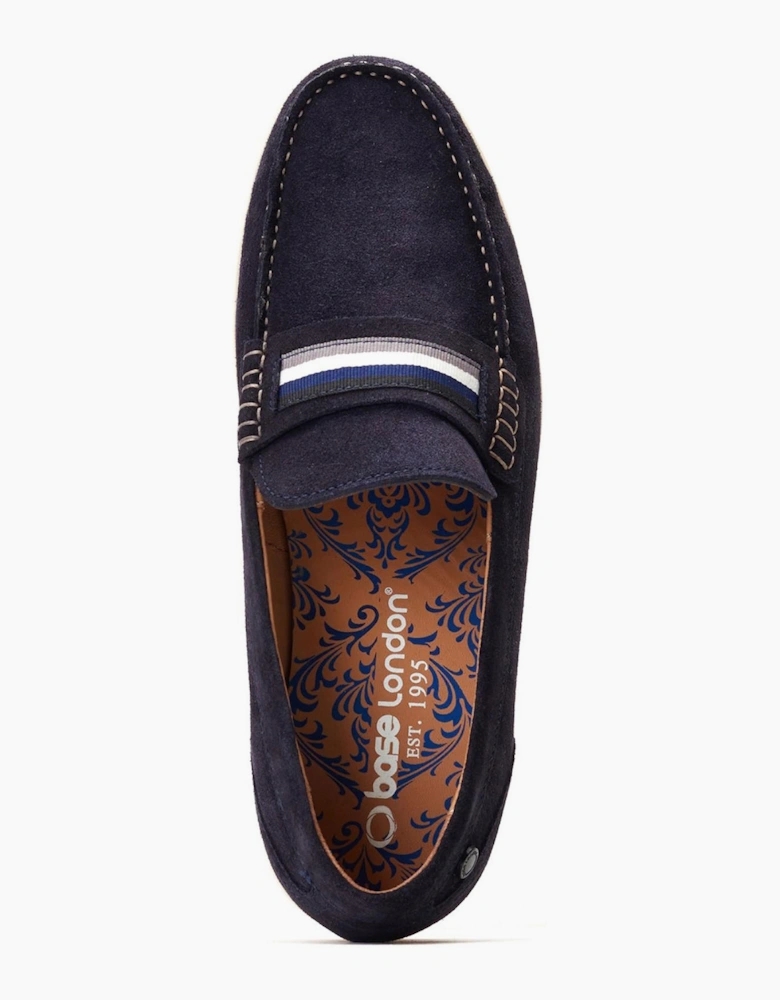 Base London Mens Leather Drum Loafer Shoes Navy