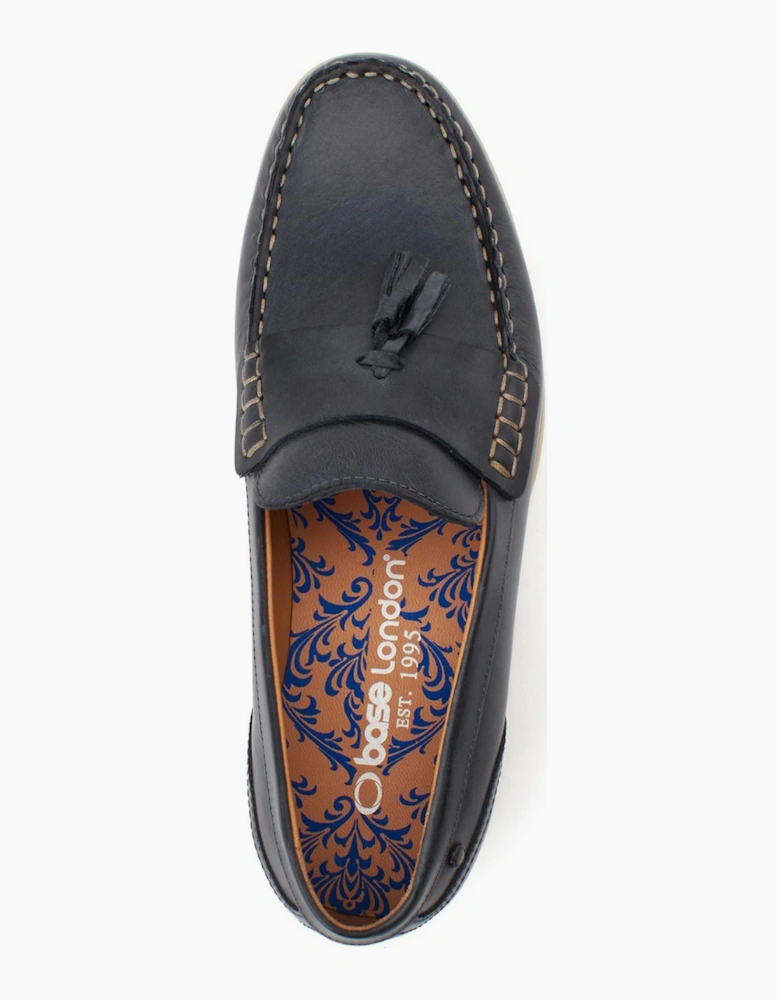 Base London Bonito Mens Leather Loafer Shoes Navy