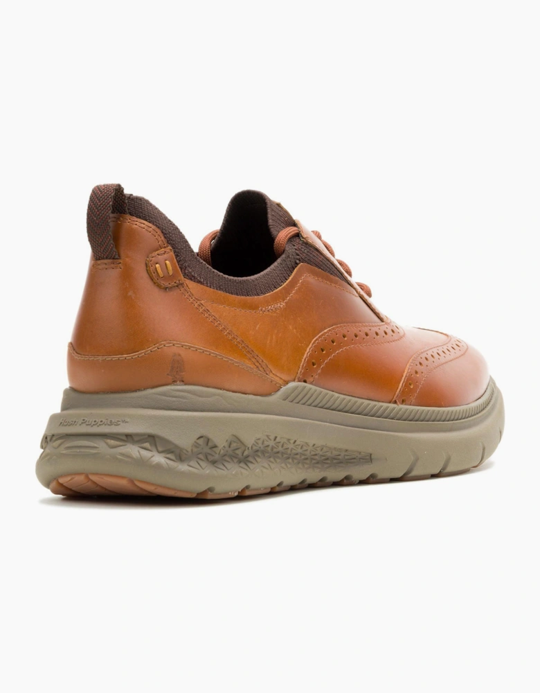 Hush Puppies Excel Wingtip Mens Leather Shoes Cognac