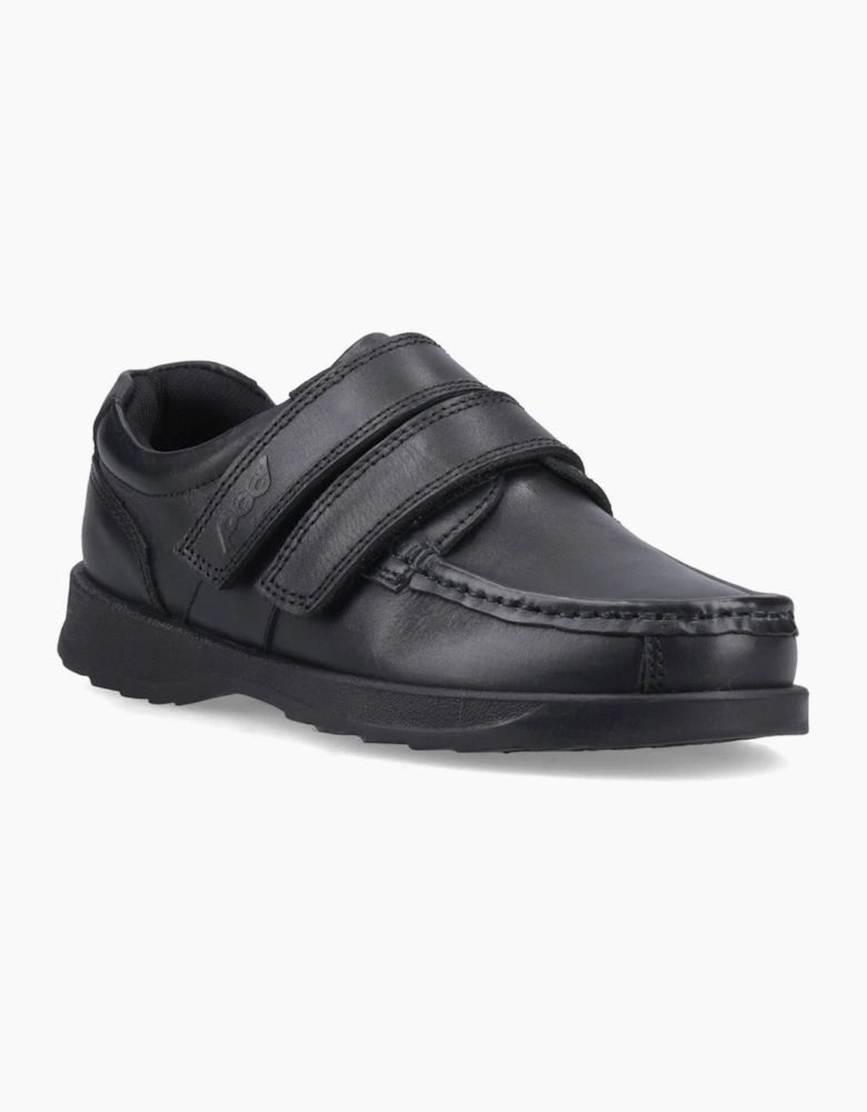 Pod Aran Leather Junior School Shoes Black