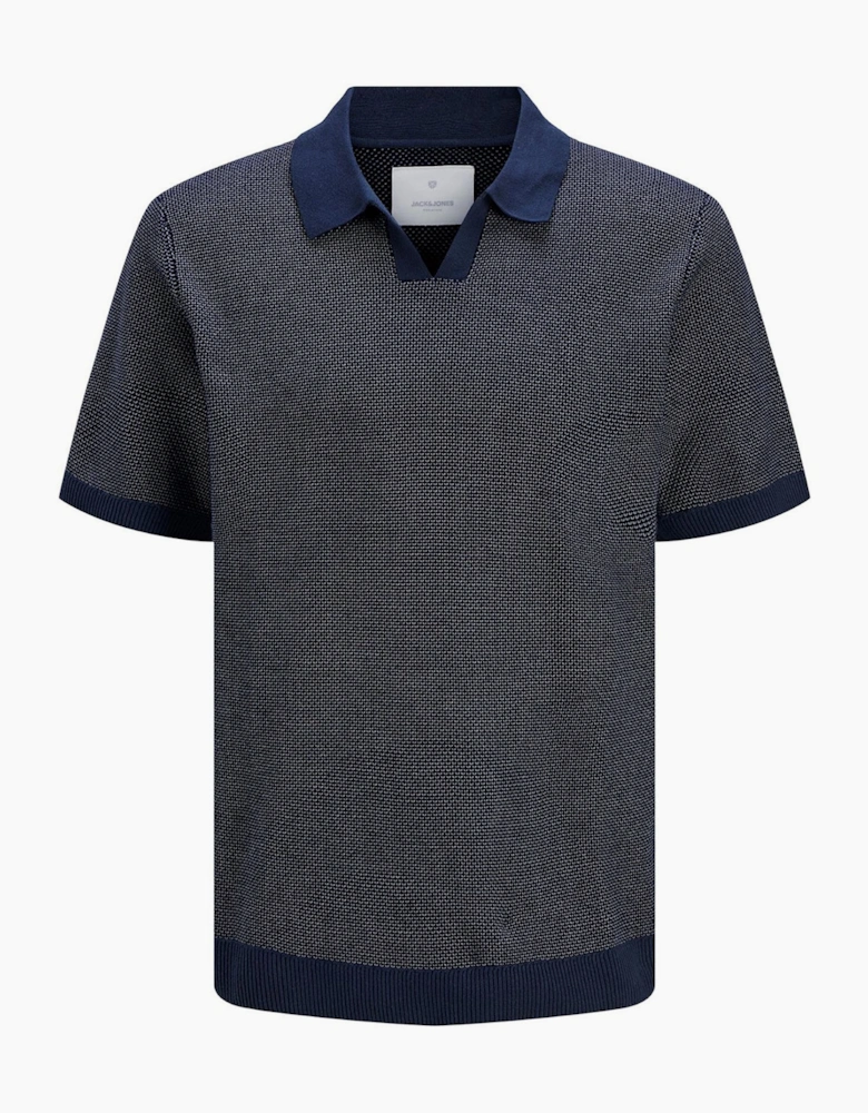 Jack & Jones Premium Knitted Mens Polo Shirt Night Sky