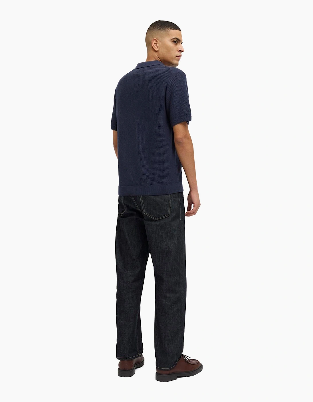 Jack & Jones Premium Knitted Mens Polo Shirt Night Sky