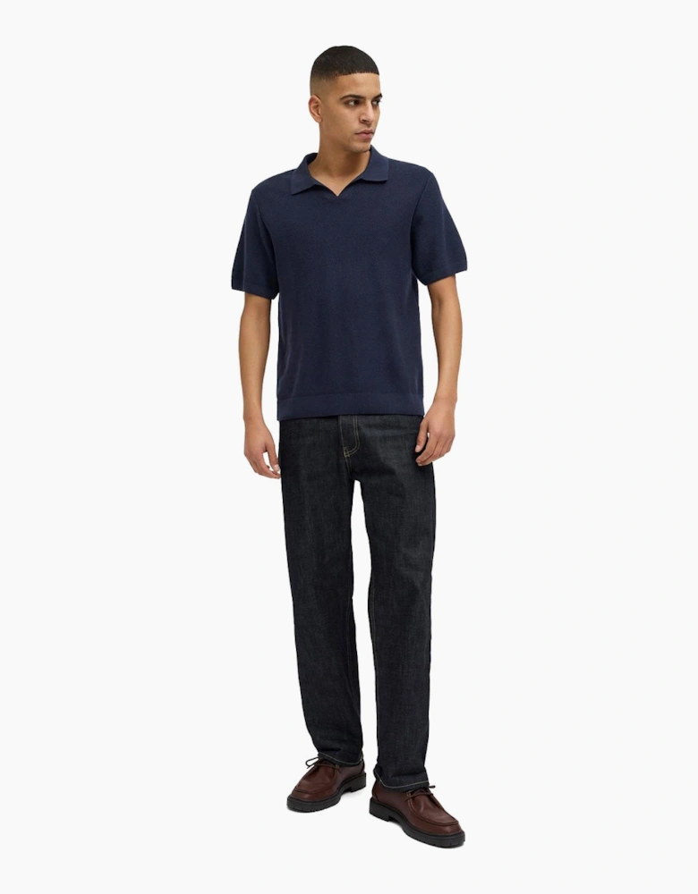 Jack & Jones Premium Knitted Mens Polo Shirt Night Sky